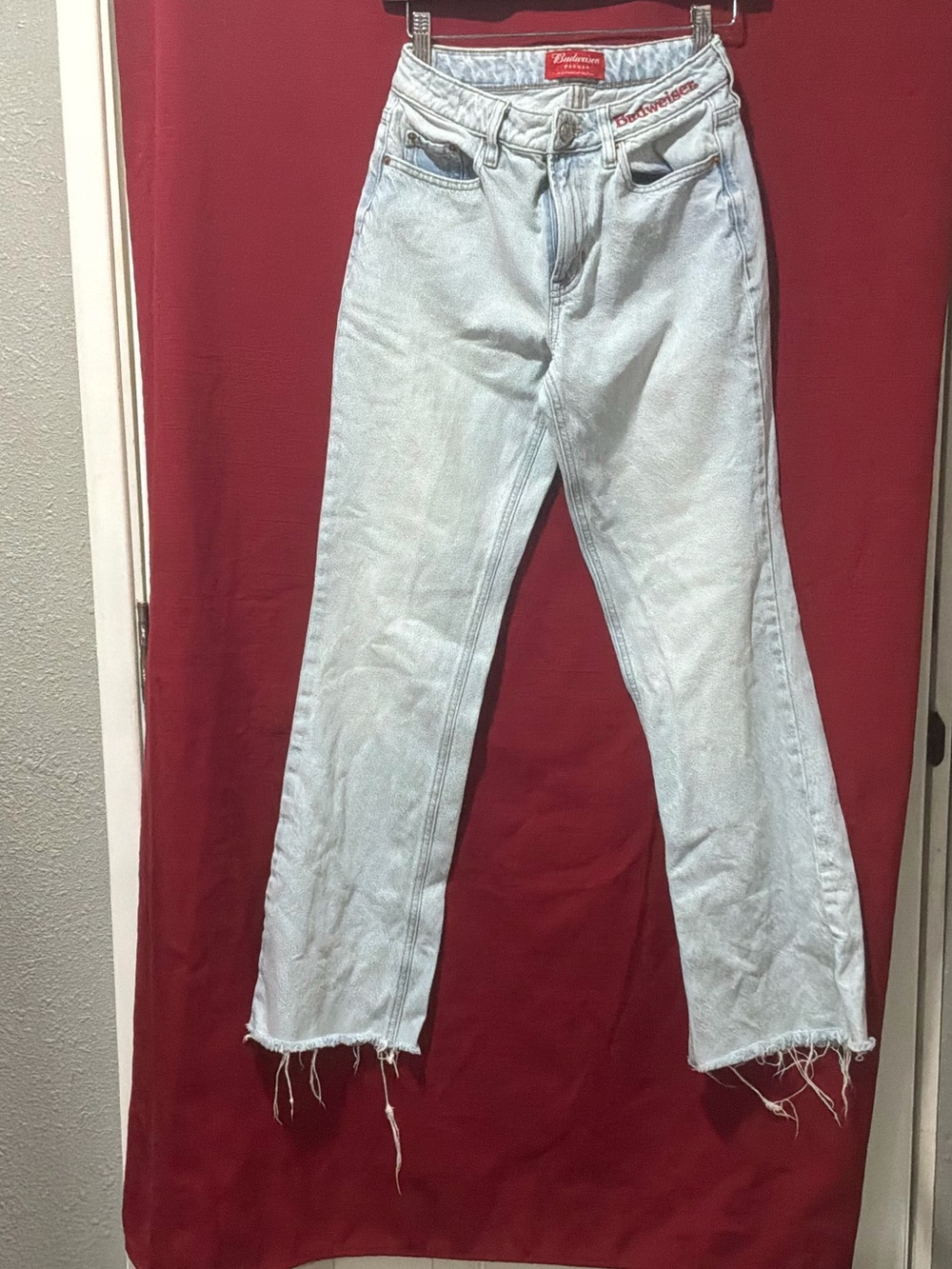 PacSun Light Wash Flare Jeans budweiser logo